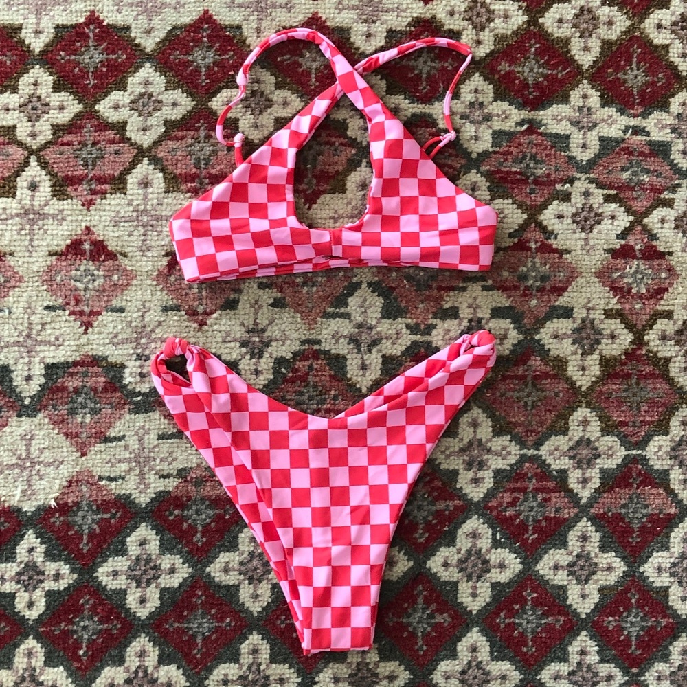 Skatie Bikini in Daytona check Suzanne Swim Bottom size S Jasmine Top sz XS